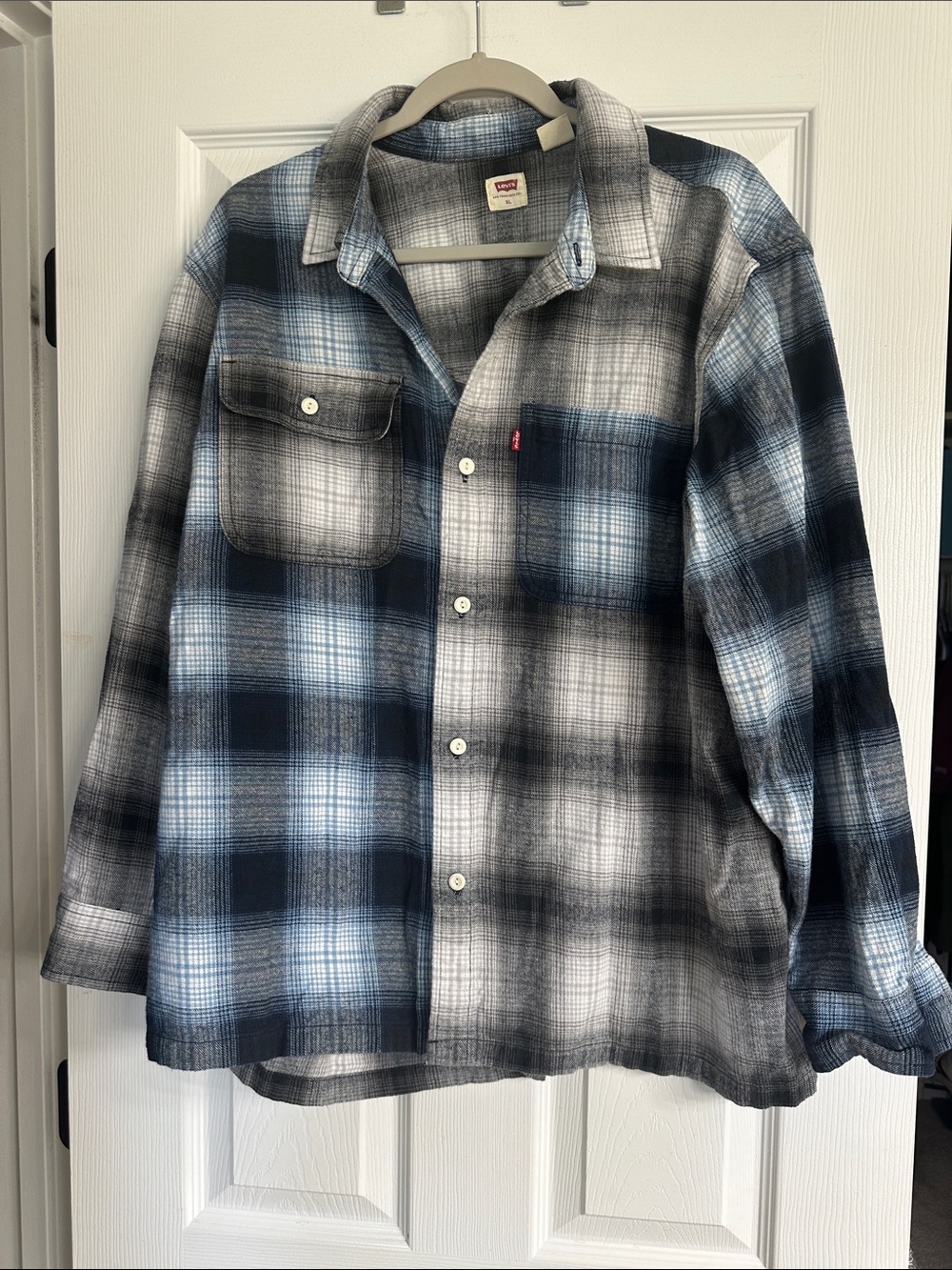 Levi's Blue, Black & White Plaid Flannel Shirt